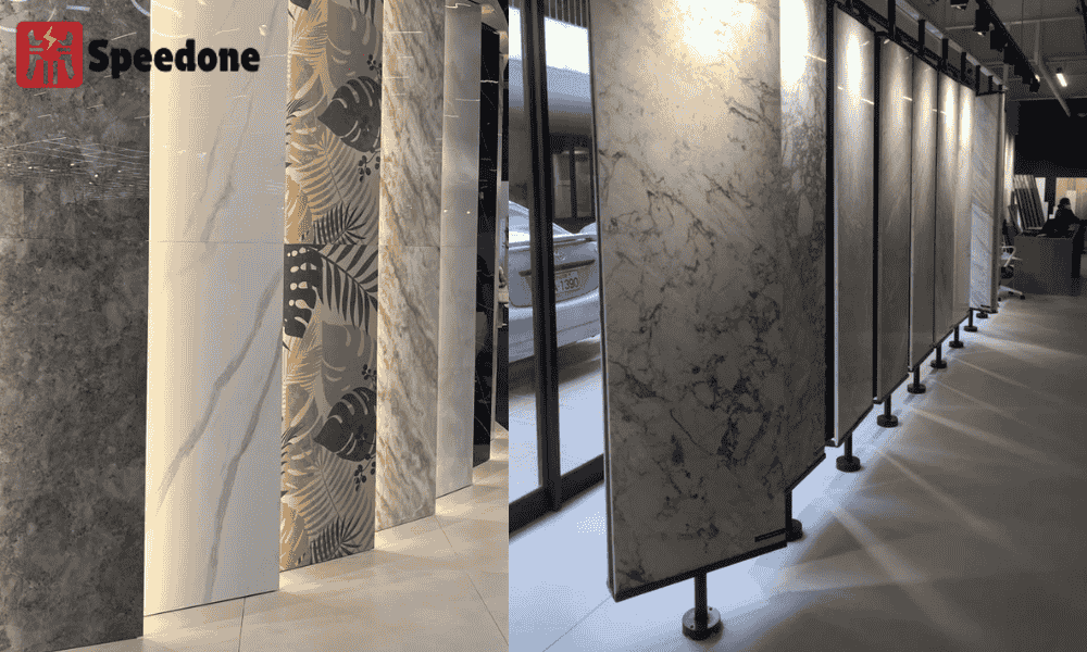 slab display rack supplier for stone showroom layout