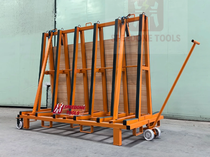 Mobile stone slab transport A-frame