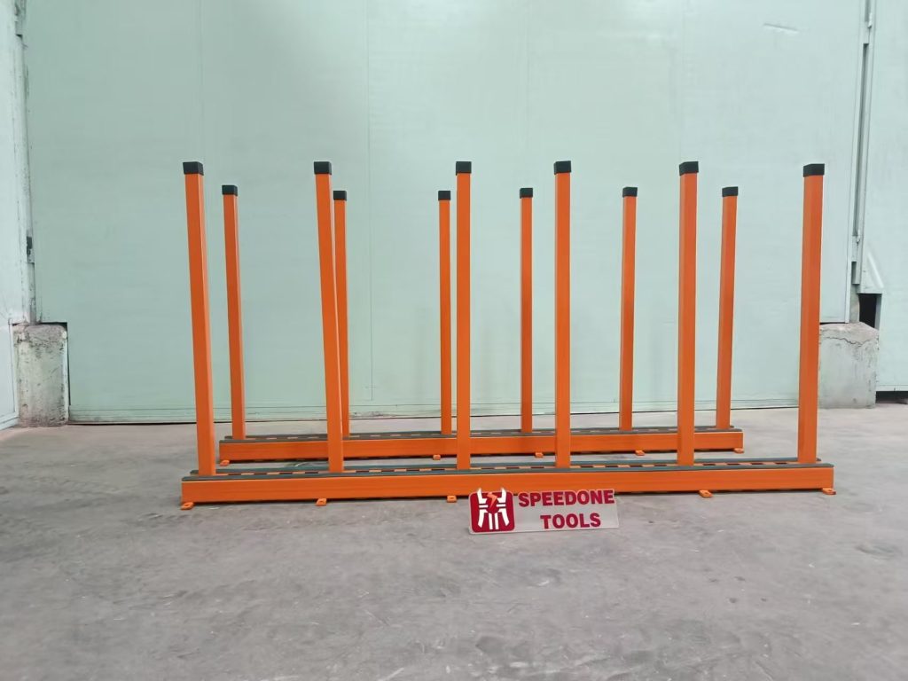 Adjustable Slab Storage Racks – Space-Saving & Secure Panel Organization Ideal for Countertops, Glass, Stone, Doors & Windows Product Name: Adjustable Pin-Type Slab Storage Racks (Vertical Panel Display System) Key Features: 🔹 Customizable Height & Spacing – Steel pins slide freely in adjustable holes, accommodating varying thicknesses of slabs (5-100mm). 🔹 Heavy-Duty Steel Frame – Supports marble, granite, glass, wood, doors, windows, and countertops up to 6K+ lbs per poles. 🔹 Vertical Space Optimization – Stores panels vertically to free up floor space in workshops, showrooms, or warehouses. 🔹 Scratch-Resistant Design – Powder-coated finish and secure pin-lock system prevent slippage and surface damage. 🔹 Multi-Size Configurations – Available in 0.85M, 1.2M, and 1.5M height for diverse slab dimensions. Why Choose Our Slab Storage Racks? Tired of cluttered workspaces or damaged panels? Our pin-type slab racks solve your storage headaches! Simply adjust the steel poles to match your slab’s thickness, slide panels securely into place, and enjoy effortless organization. Perfect For: Stone & Countertop Fabricators – Safely store granite/marble slabs. Glass & Mirror Suppliers – Prevent chips and cracks with vertical support. Door/Window Manufacturers – Organize fragile finished products. Woodworking Shops – Streamline access to plywood, MDF, or solid wood panels.