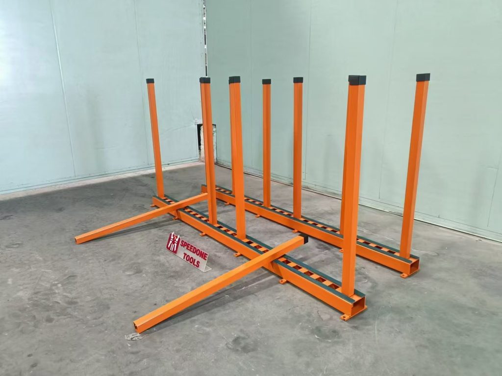 Adjustable Slab Storage Racks – Space-Saving & Secure Panel Organization Ideal for Countertops, Glass, Stone, Doors & Windows Product Name: Adjustable Pin-Type Slab Storage Racks (Vertical Panel Display System) Key Features: 🔹 Customizable Height & Spacing – Steel pins slide freely in adjustable holes, accommodating varying thicknesses of slabs (5-100mm). 🔹 Heavy-Duty Steel Frame – Supports marble, granite, glass, wood, doors, windows, and countertops up to 6K+ lbs per poles. 🔹 Vertical Space Optimization – Stores panels vertically to free up floor space in workshops, showrooms, or warehouses. 🔹 Scratch-Resistant Design – Powder-coated finish and secure pin-lock system prevent slippage and surface damage. 🔹 Multi-Size Configurations – Available in 0.85M, 1.2M, and 1.5M height for diverse slab dimensions. Why Choose Our Slab Storage Racks? Tired of cluttered workspaces or damaged panels? Our pin-type slab racks solve your storage headaches! Simply adjust the steel poles to match your slab’s thickness, slide panels securely into place, and enjoy effortless organization. Perfect For: Stone & Countertop Fabricators – Safely store granite/marble slabs. Glass & Mirror Suppliers – Prevent chips and cracks with vertical support. Door/Window Manufacturers – Organize fragile finished products. Woodworking Shops – Streamline access to plywood, MDF, or solid wood panels.
