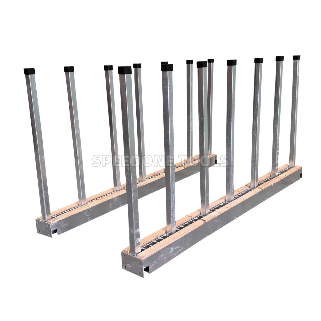Slab rack with timber rails Fumigation-free stone storage Local wood compatible slab organizer Galvanized rack with protective grooves Cost-effective slab display system DIY timber replacement storage rack
